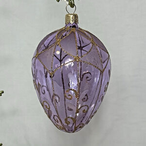 Rare Vintage Pier 1 Purple Glass ear Drop Ornament 5” Keepsake Box Romania